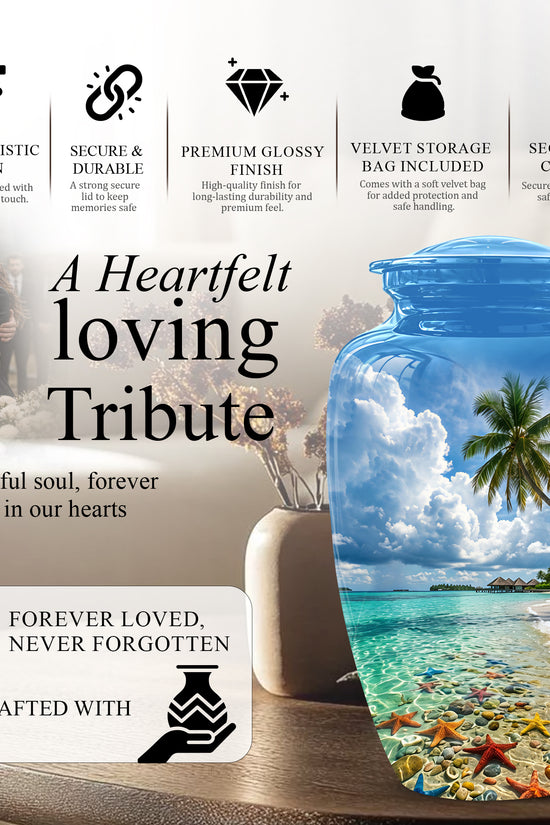 Beach Themed Burial Urn - Blue Sky Memorial Urns For Human Ashes