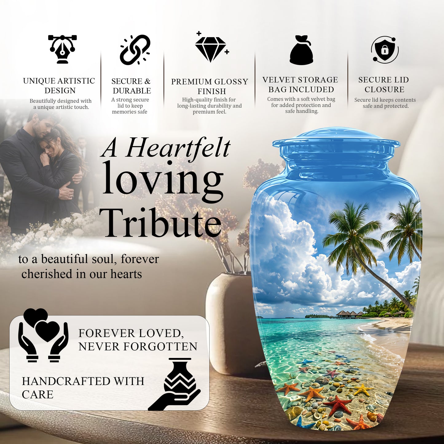 Beach Themed Burial Urn - Blue Sky Memorial Urns For Human Ashes
