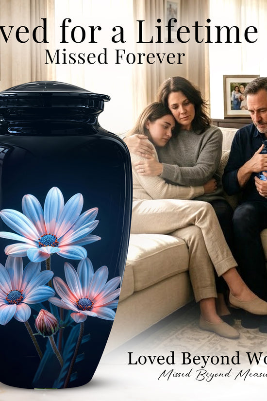 Blue Flower Memorial  Urn - Beautifully Crafted Urns To Tribute Ashes