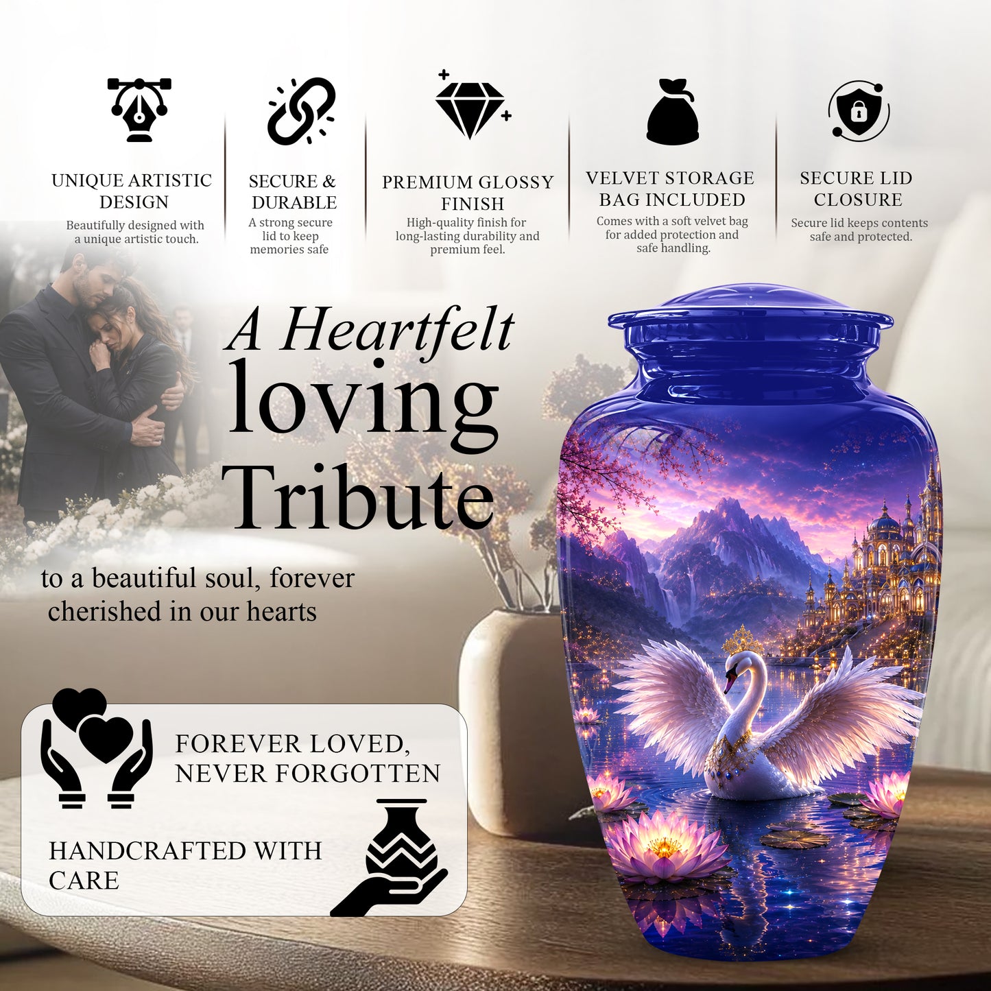 Swan Lake Fantasy Urn - Majestic Burial Urns For Loved Ones Ashes