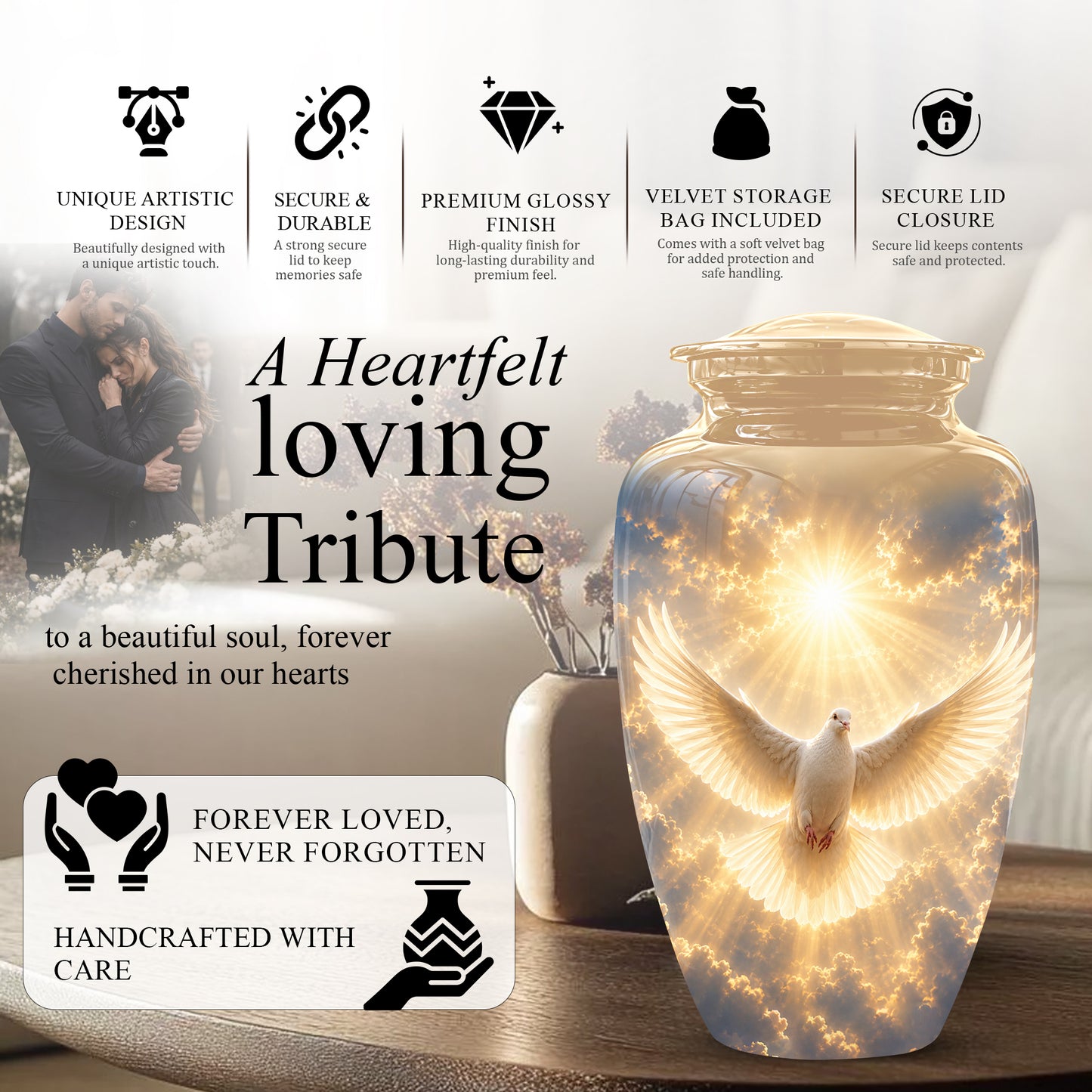Flying Dove Cremation Urn - Custom Handcrafted Urn For Human Ashes