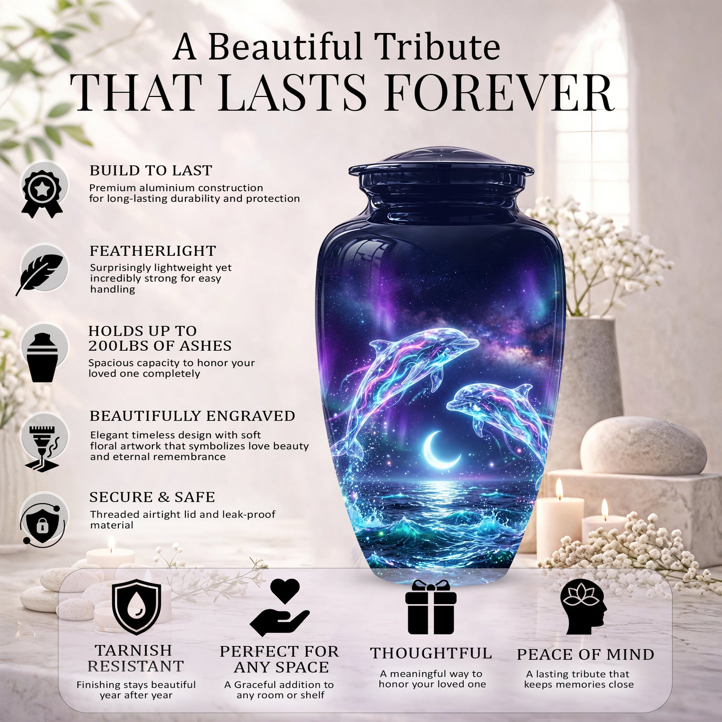 Dolphin Cremation Urn - Artistic Moonlight Memorial Urns For Ashes