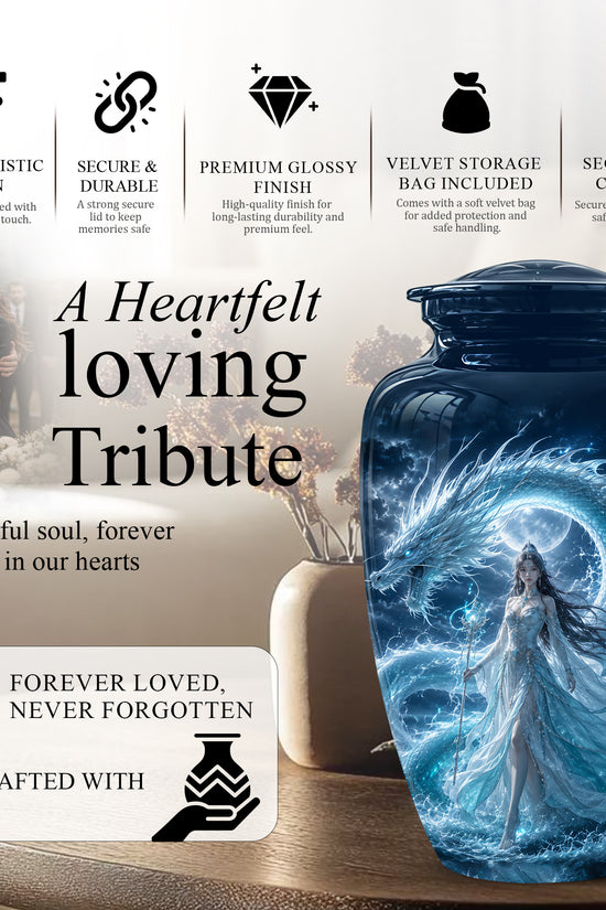Dragon And Moon Goddess Fantasy Urn - Artistic Memorial Urns For Ashes