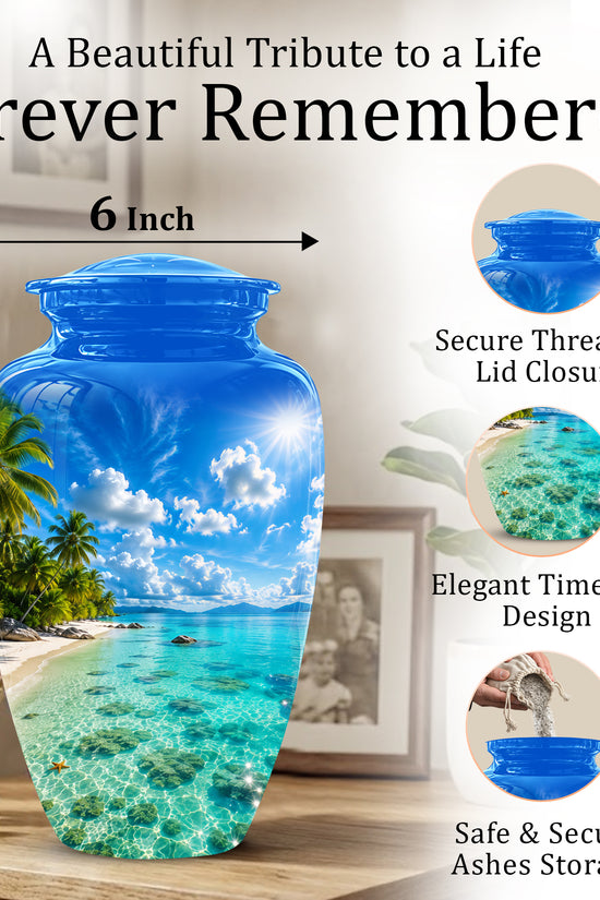 Beach Themed Memorial Urn - Beautifully Handcrafted Urns For Human Ash