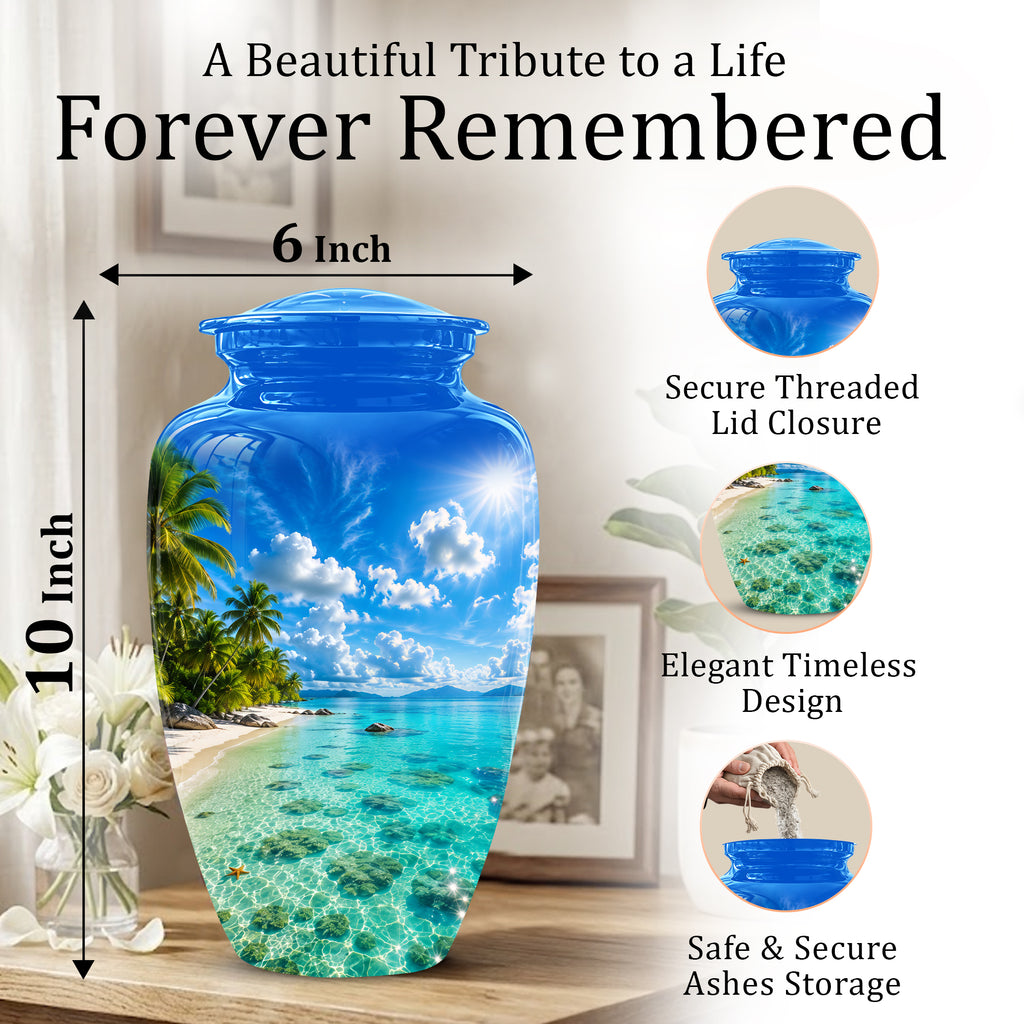 Beach Themed Memorial Urn - Beautifully Handcrafted Urns For Human Ash