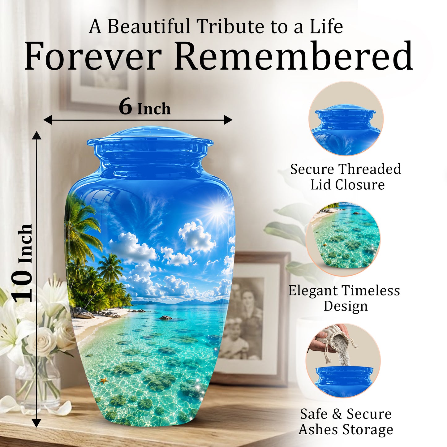 Beach Themed Memorial Urn - Beautifully Handcrafted Urns For Human Ash