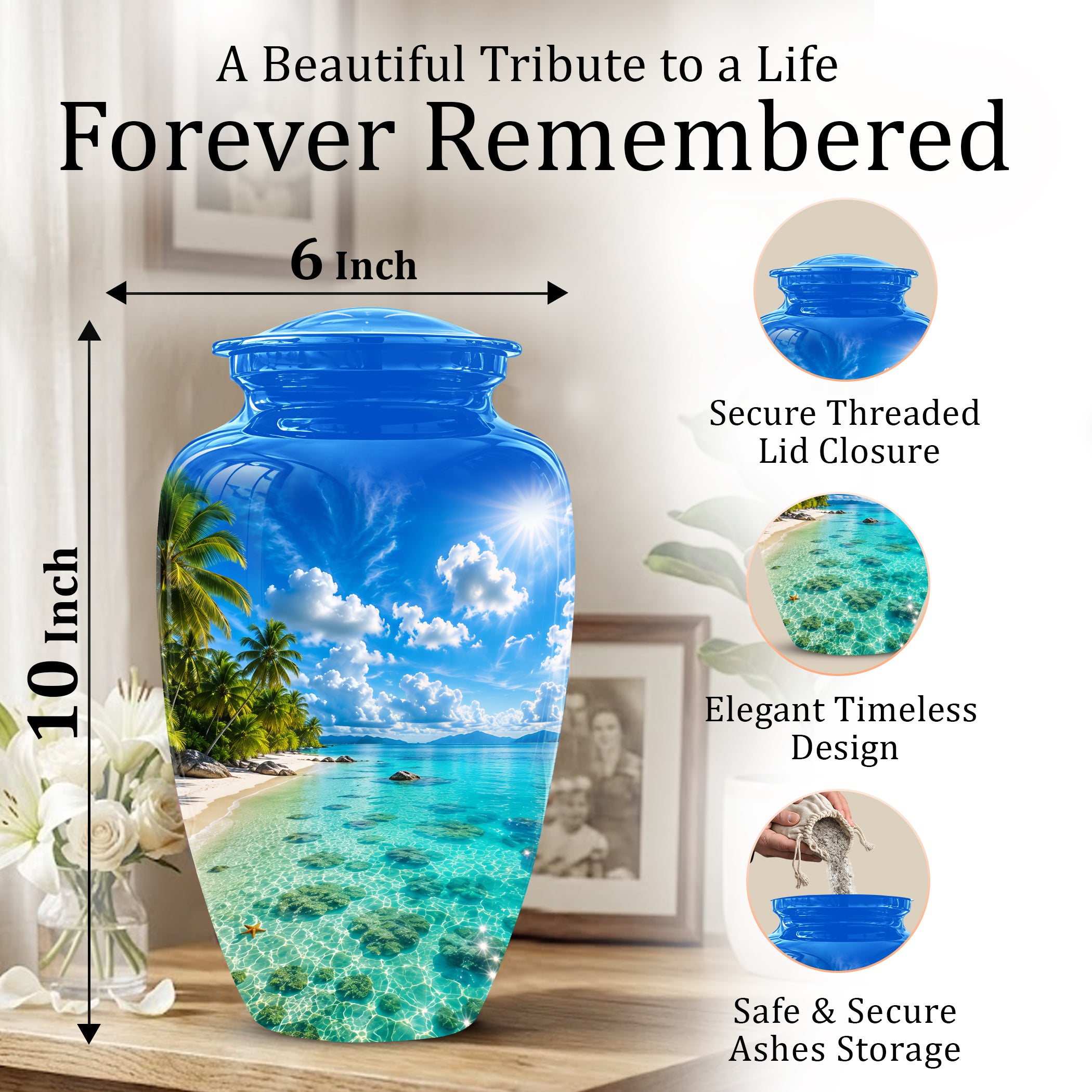 Beach Themed Memorial Urn - Beautifully Handcrafted Urns For Human Ash