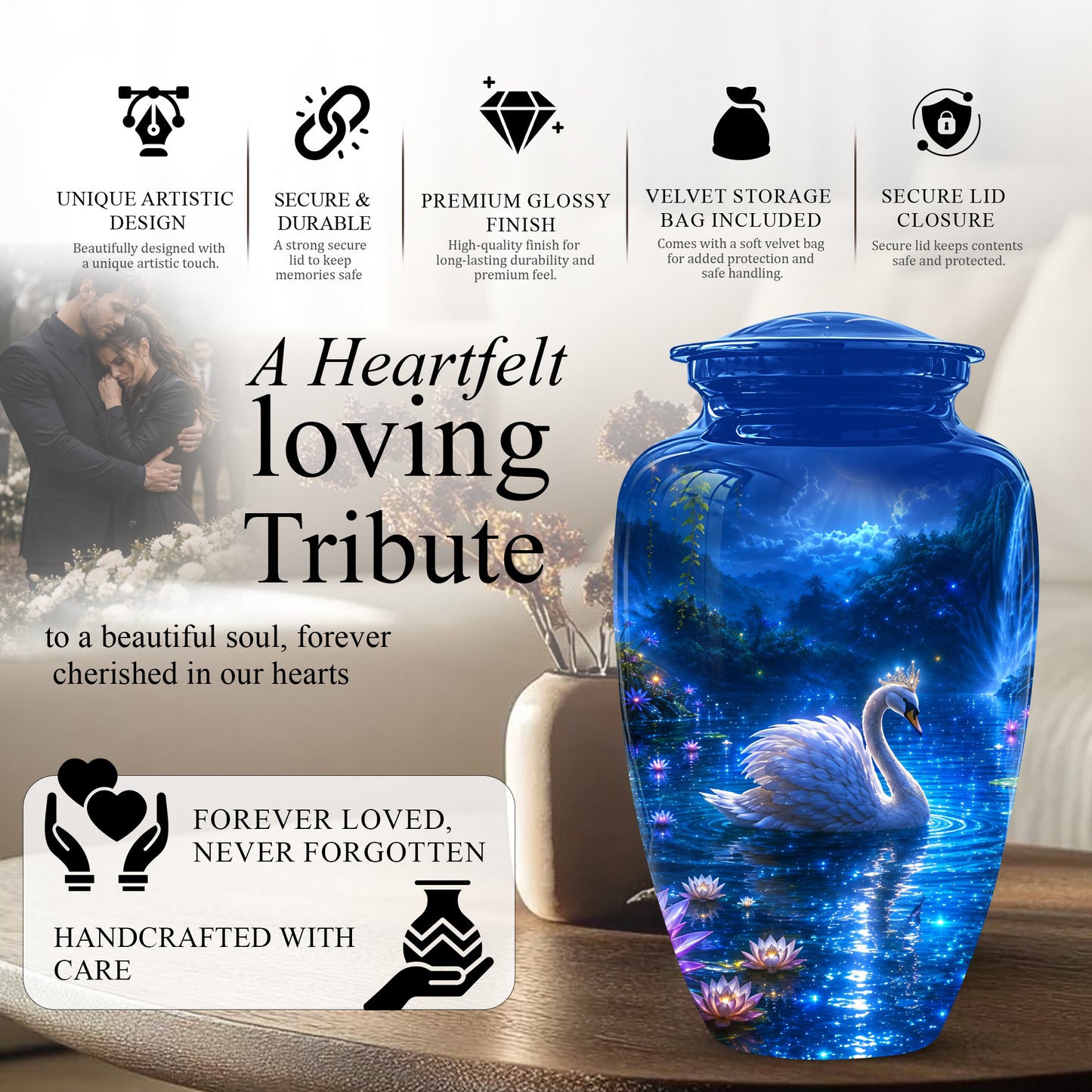White Swan Memorial Urn - Custom Cremation Urns For Men & Women Ashes