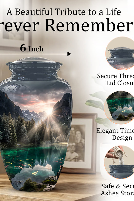 Mountain Lake Cremation Urn - Elegant Nature Urns For Human Ashes