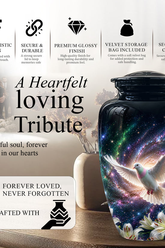 White Flying Dove Cremation Urn - Personalized Black Memorial Urns