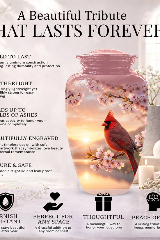 Cardinal Bird Themed Urn - Beautiful Memorial Urns For Spiritual Ashes
