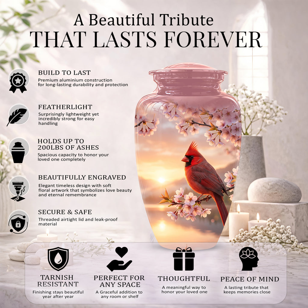 Cardinal Bird Themed Urn - Beautiful Memorial Urns For Spiritual Ashes