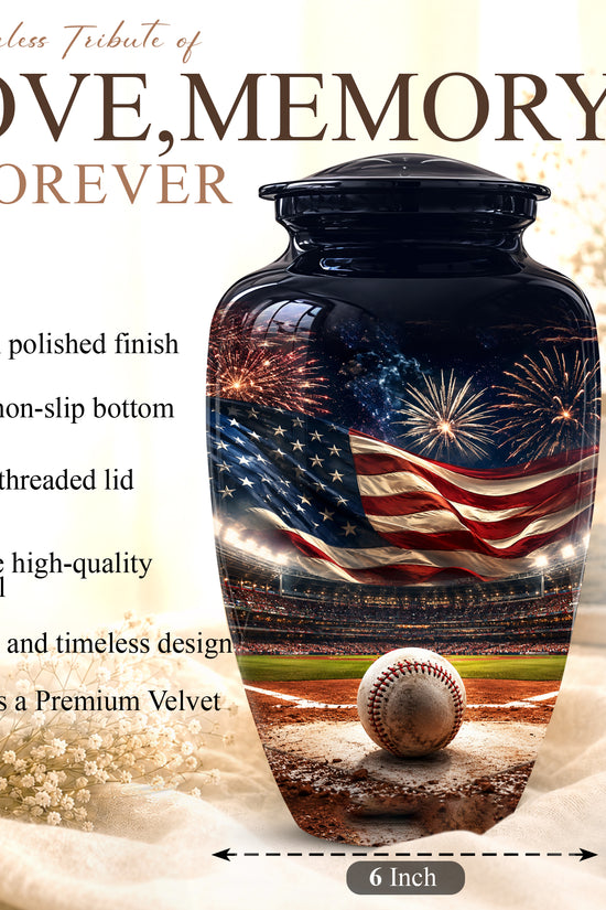 Personalized Baseball Urn with American Flag – Patriotic Urn for Human Ashes