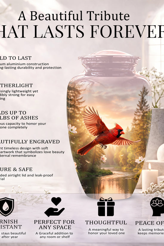 Red Flying Cardinal Bird - Personalized Memorial Urn For Human Ashes