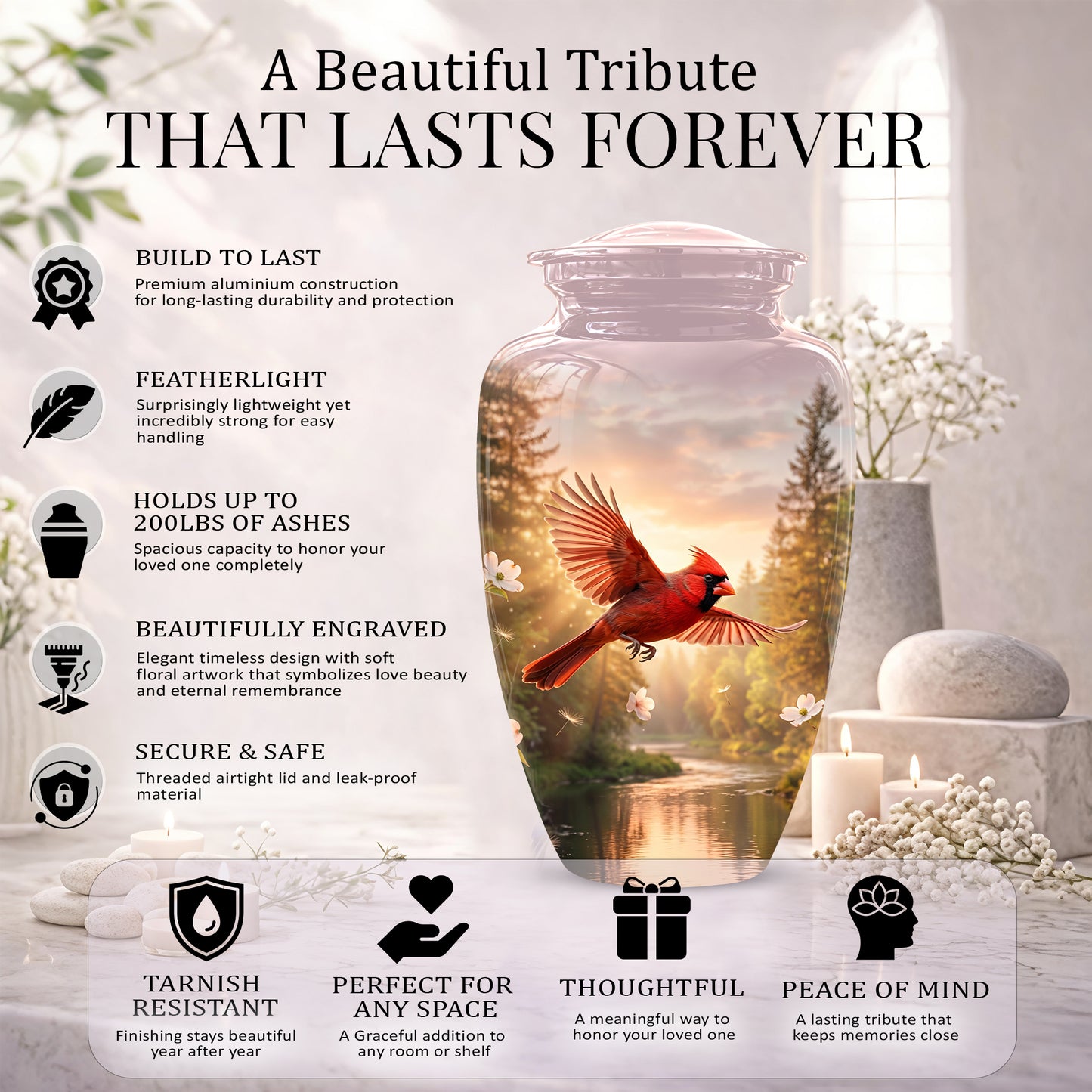 Red Flying Cardinal Bird - Personalized Memorial Urn For Human Ashes