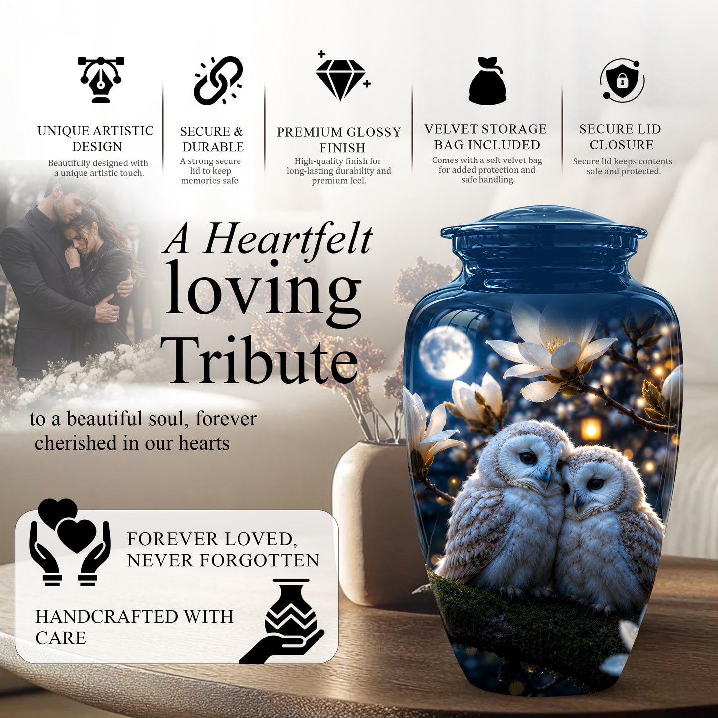 Owl Couple Cremation Urn - Beautiful Memorial Urns For Lover's Ashes