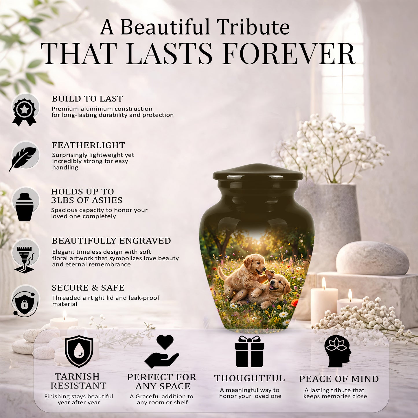 Cute Playing Puppies Memorial Urn - Custom Urns For Dog Friends Ashes