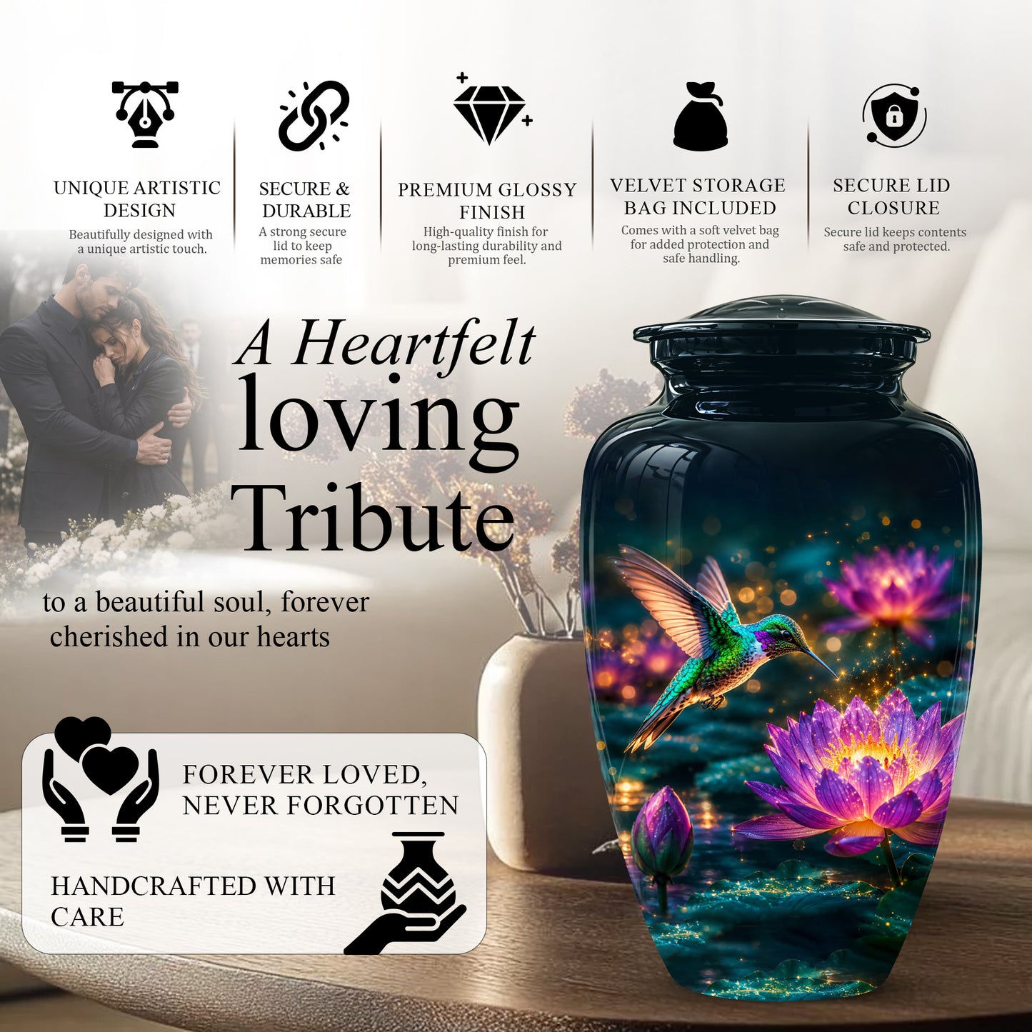 Beautiful Handcrafted Hummingbird Urn - Custom Memorial Urns For Ashes