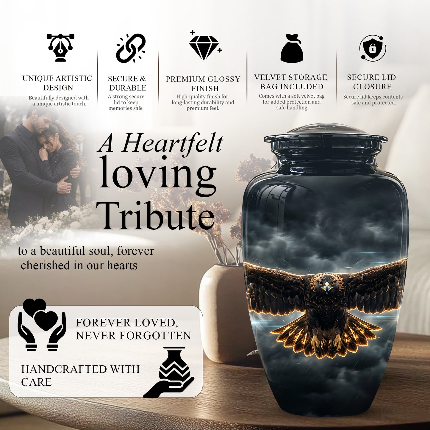 Flying Eagle Memorial Urn - Handcrafted Custom Urns For Human Ashes