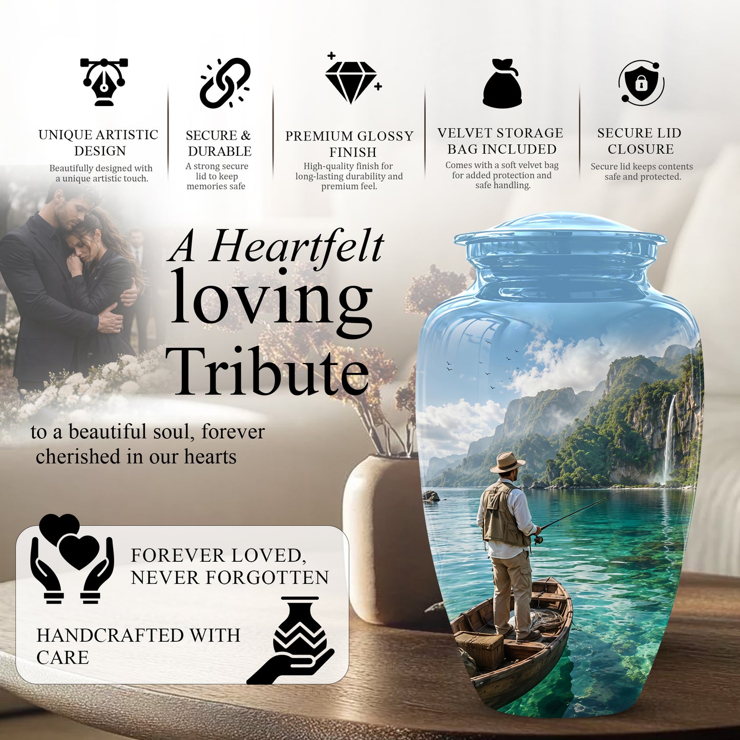 Fishing Boat Memorial Urn - Artistic Landscape Urns For Human Ashes