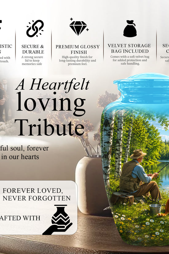 Fisherman With Cat - Artistic Fishing Memorial Urns For Men & Women