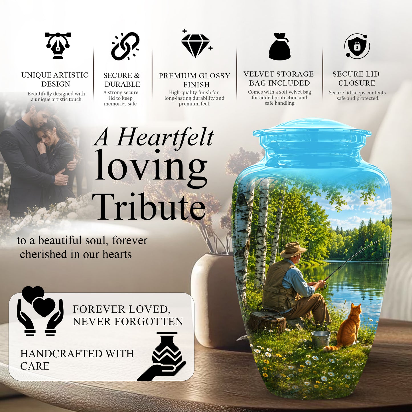 Fisherman With Cat - Artistic Fishing Memorial Urns For Men & Women