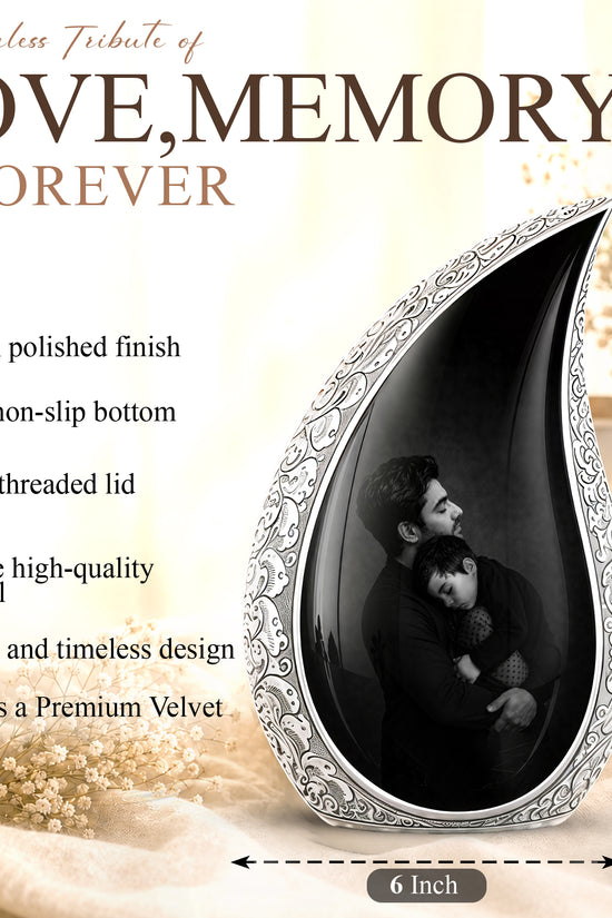 Black Father & Son Memorial Urn - Custom Cremation To Tribute Dad Ashes