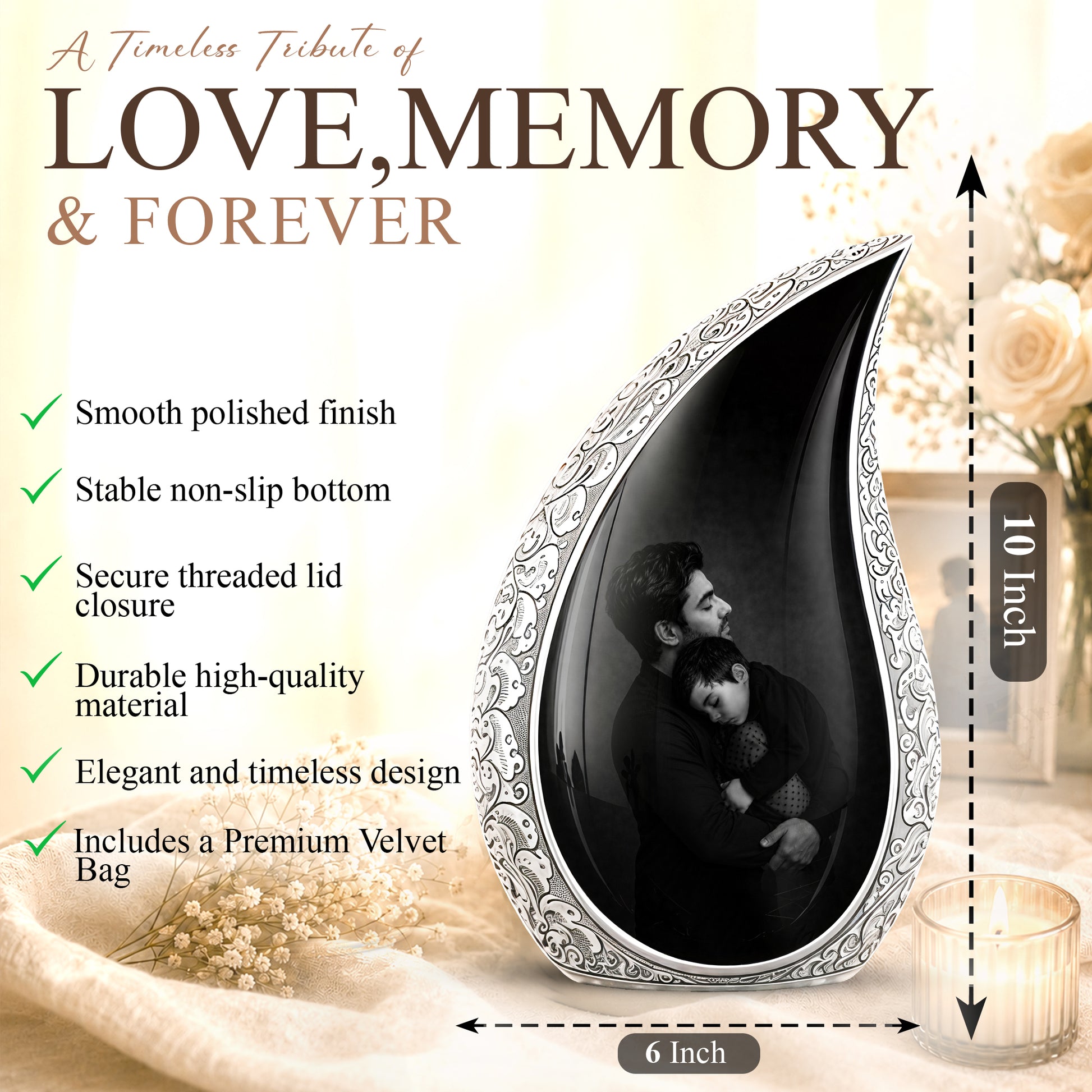 Black Father & Son Memorial Urn - Custom Cremation To Tribute Dad Ashes