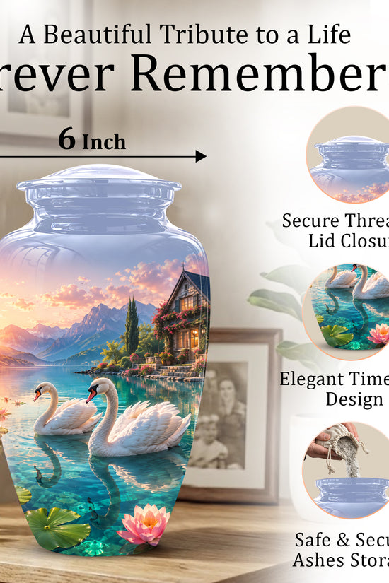 Couple Swan Themed Urn - Artistic Handcrafted Burial Urns For Humans
