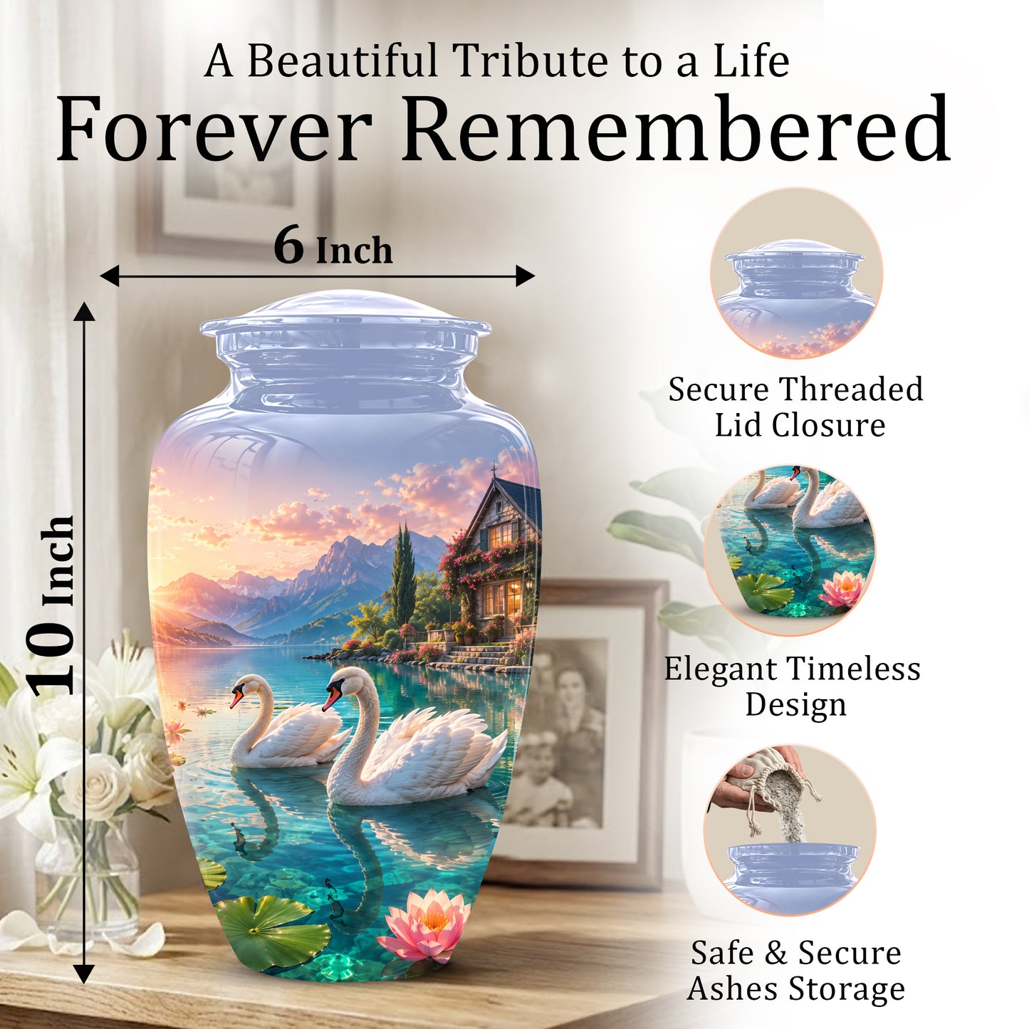Couple Swan Themed Urn - Artistic Handcrafted Burial Urns For Humans