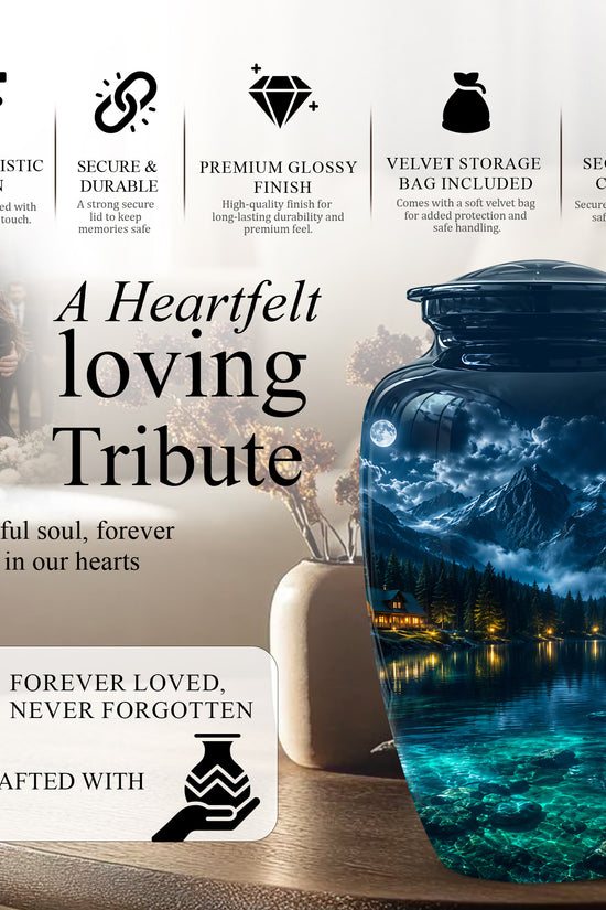 Mountain Lake Cremation Urn - Night Landscape Urns For Human Ashes