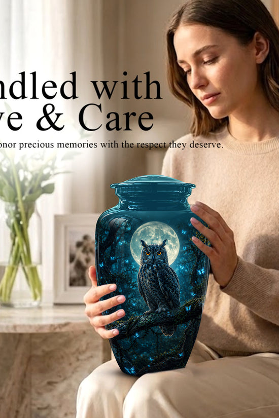 Majestic Horned Owl Burial Urn - Moonlight Owl Funeral Urns For Ashes