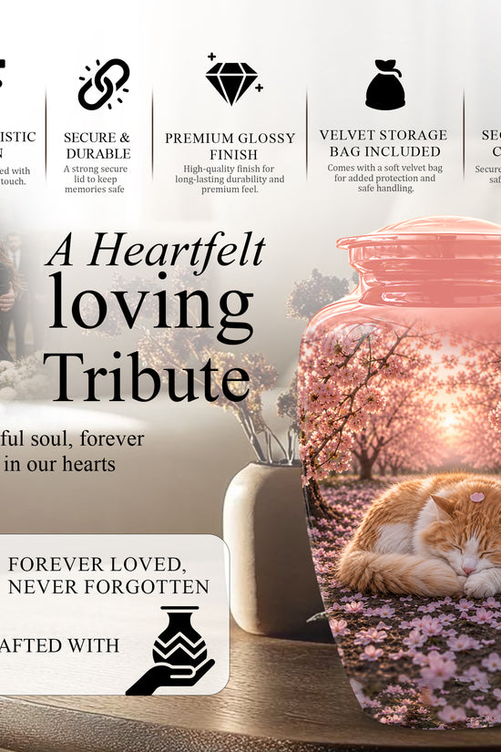 Orange Sleeping Cat - A Peaceful Resting Tribute Urns For Pet Ashes