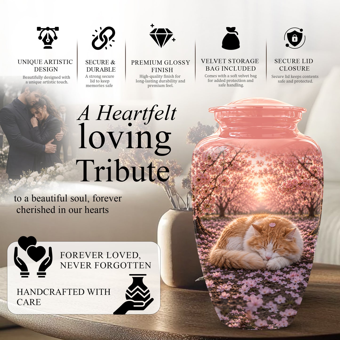 Orange Sleeping Cat - A Peaceful Resting Tribute Urns For Pet Ashes