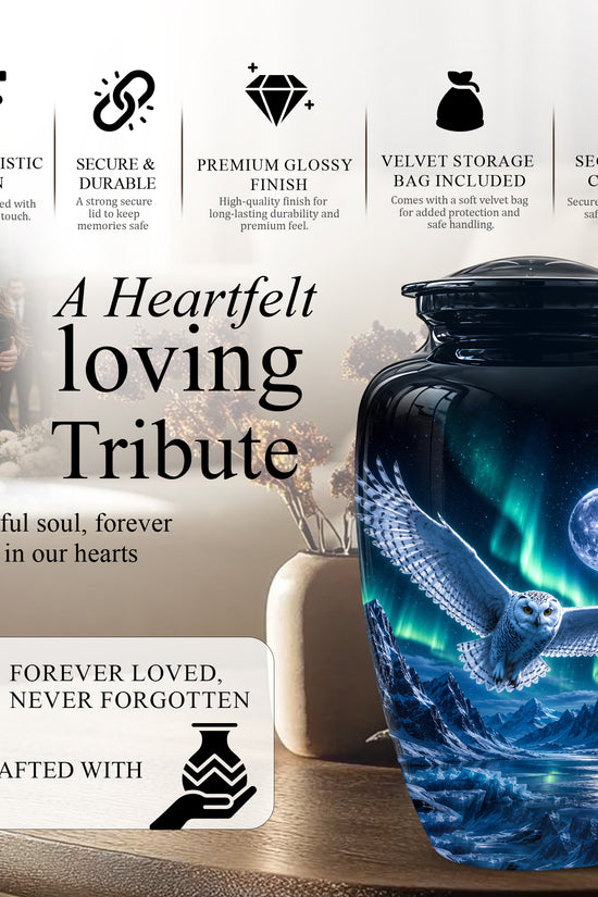 Flying Owl Adult Memorial Urn - Artistic Handcrafted Burial Urns For Ashes
