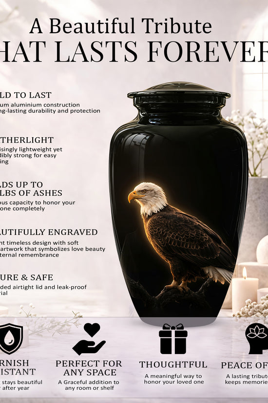 Bald Eagle Cremation Urn - Personalized Black Urns For Human Ashes