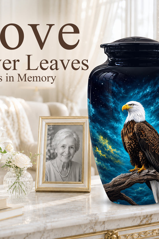 Cosmic Bald Eagle Cremation Urn - Decorative Memorial Urns For Human Ashes