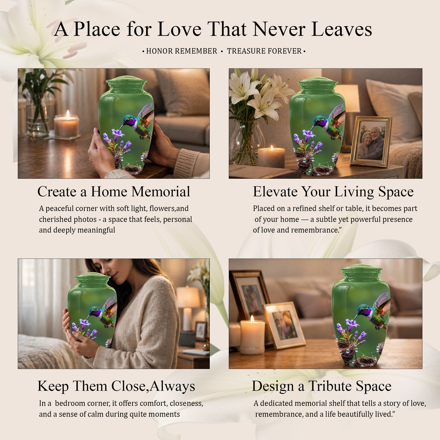 Colorful Hummingbird Memorial Urn - Green Burial Urns For Women Ashes