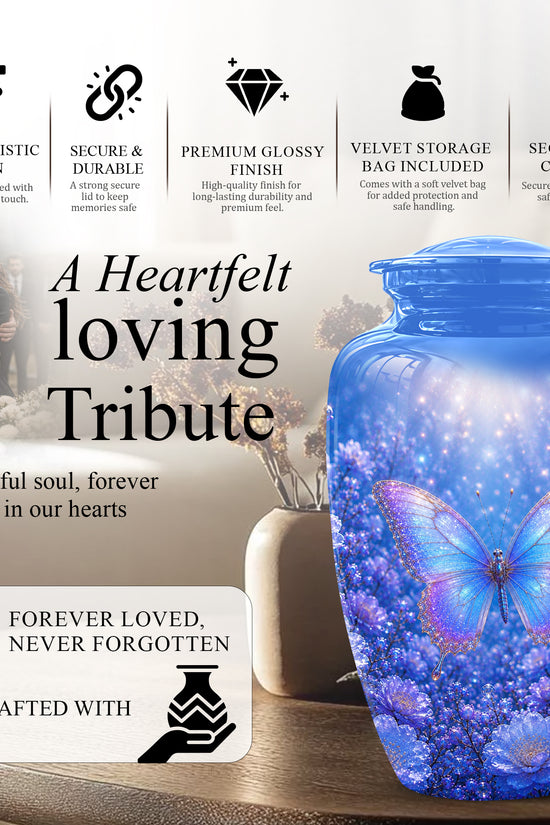 Heavenly Butterfly Memorial Urn - Blue Butterfly Urns For Women Ashes