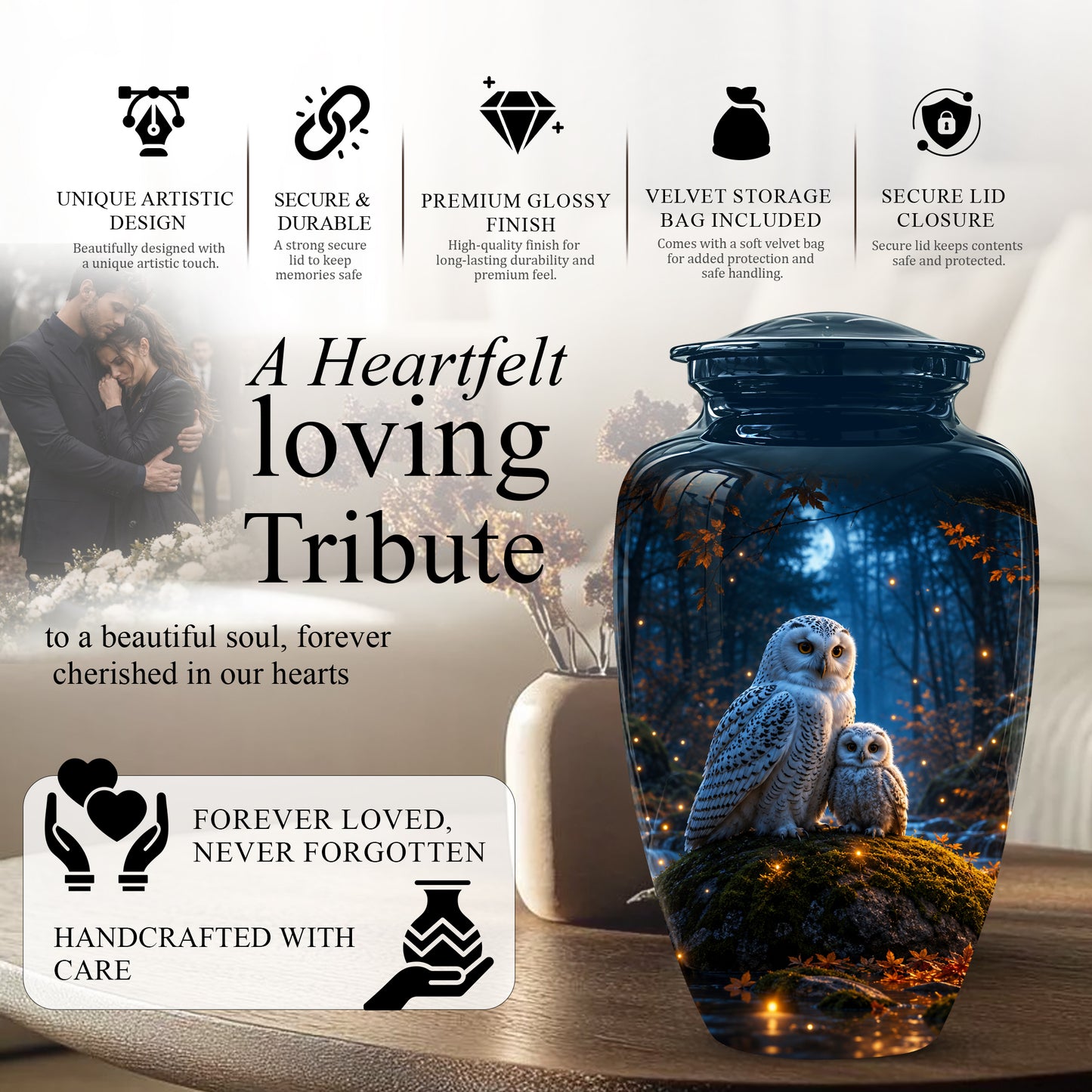 Owl With Owlet Themed Urn - Custom Cremation Urns For Human Ashes