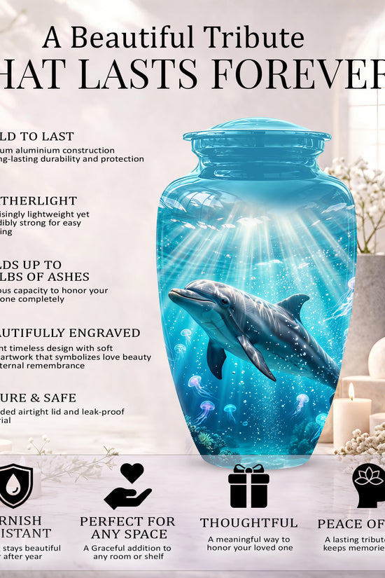 Dolphin Themed Urn - Beautifully Handcrafted Burial Urns For Mom Ashes