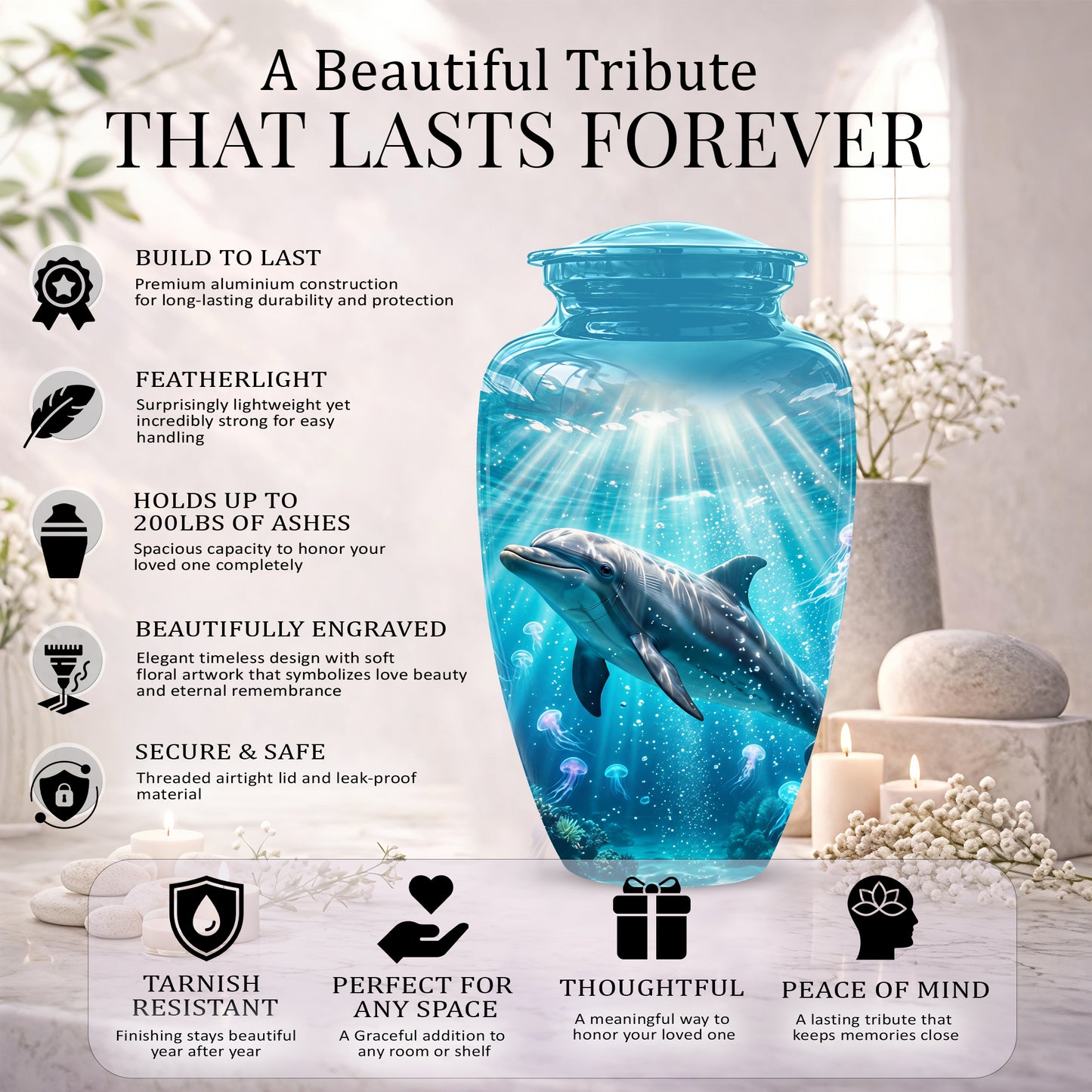 Dolphin Themed Urn - Beautifully Handcrafted Burial Urns For Mom Ashes