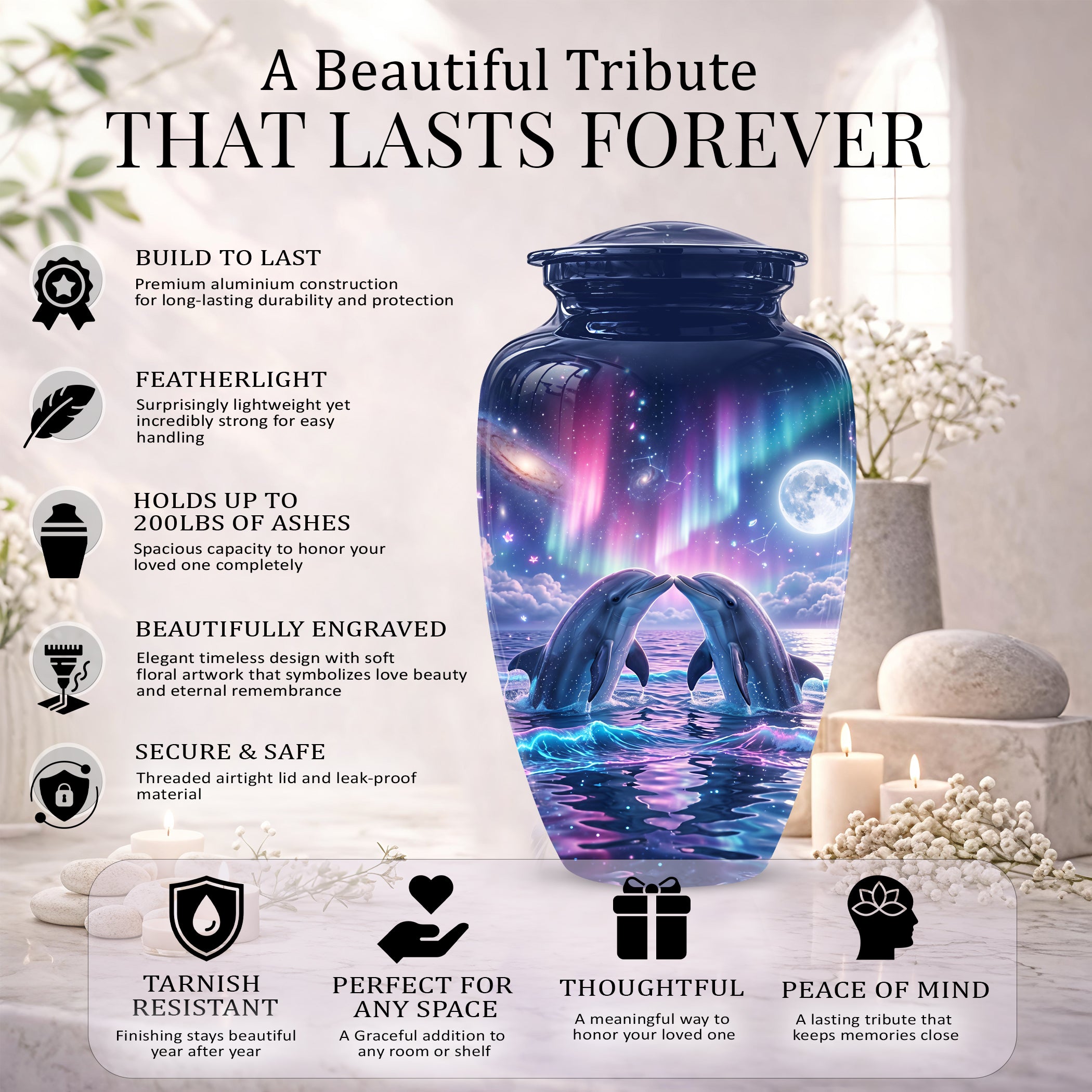 Twin Dolphin Memorial Urn - Beautiful Cremation Urns For Women Ashes