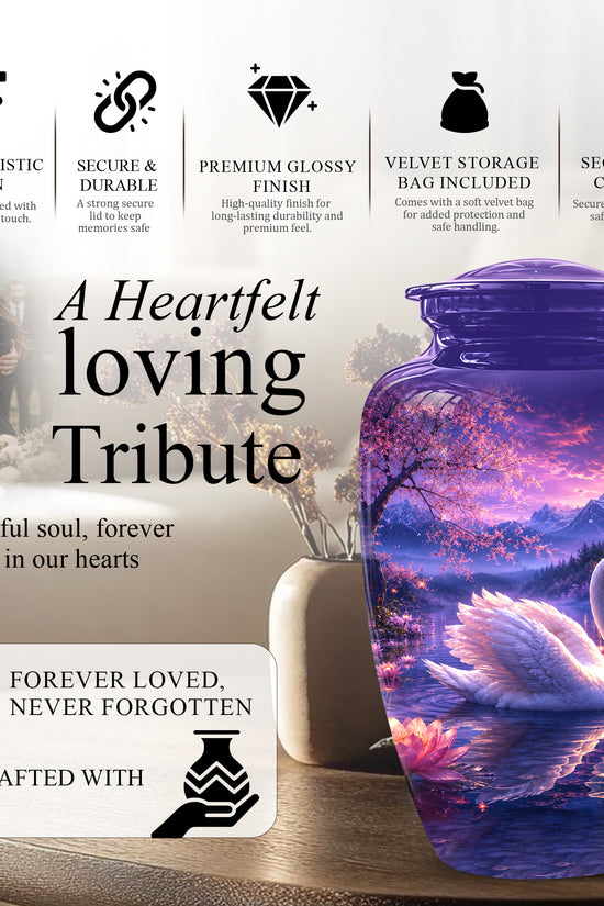 Swan & Cherry Blossom Serenade Urn - Beautiful Custom Urns For Ashes