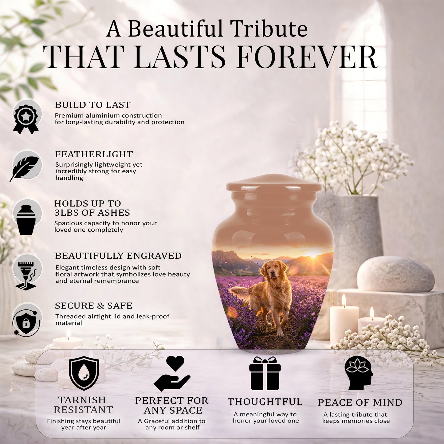Golden Retriever Memorial Urn - Eternal Resting Urn For Pet Dog Ashes