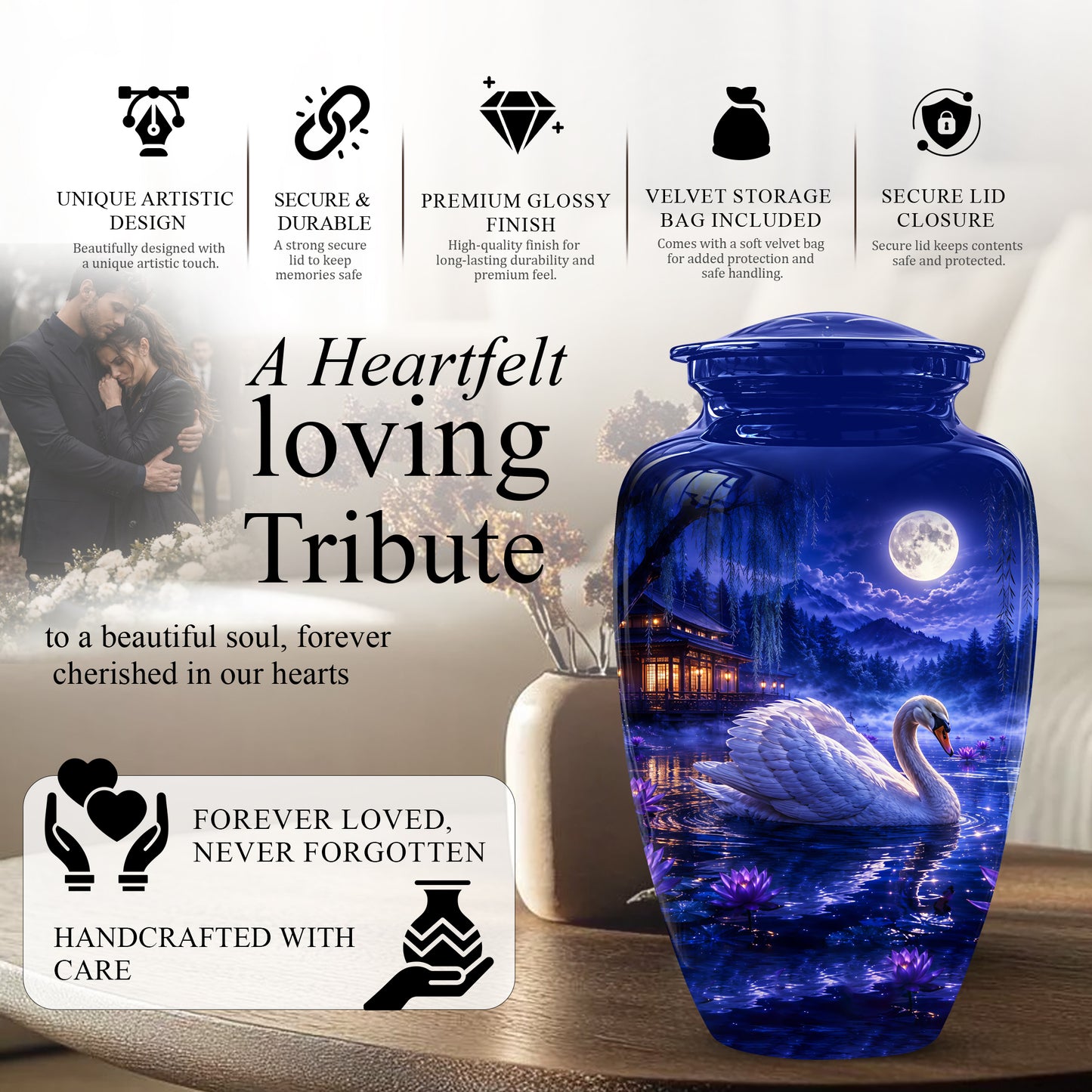 White Swan Memorial Urn - Personalized Funeral Urns On Sale For Ashes