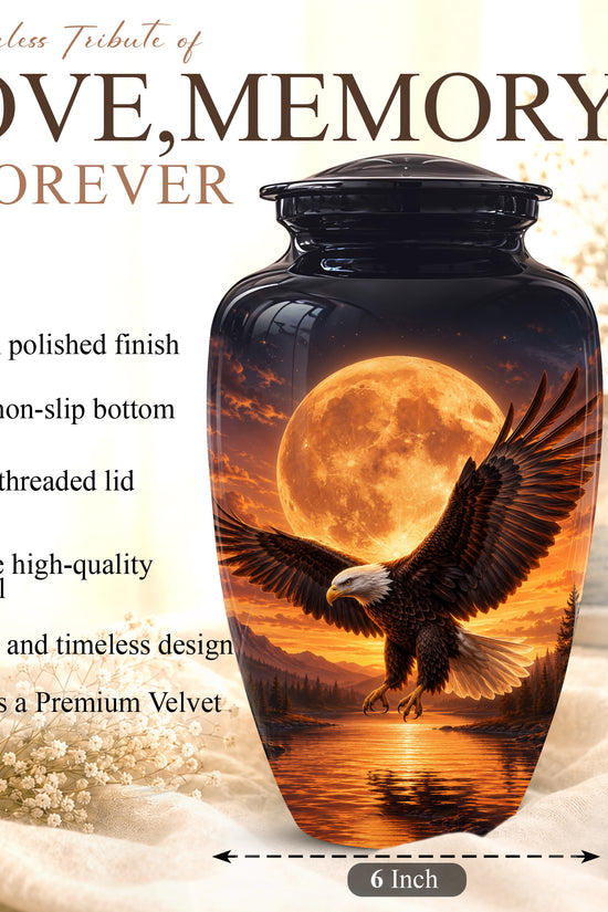 Personalized Flying Eagle Cremation Urn - Celestial Moon Memorial Urns