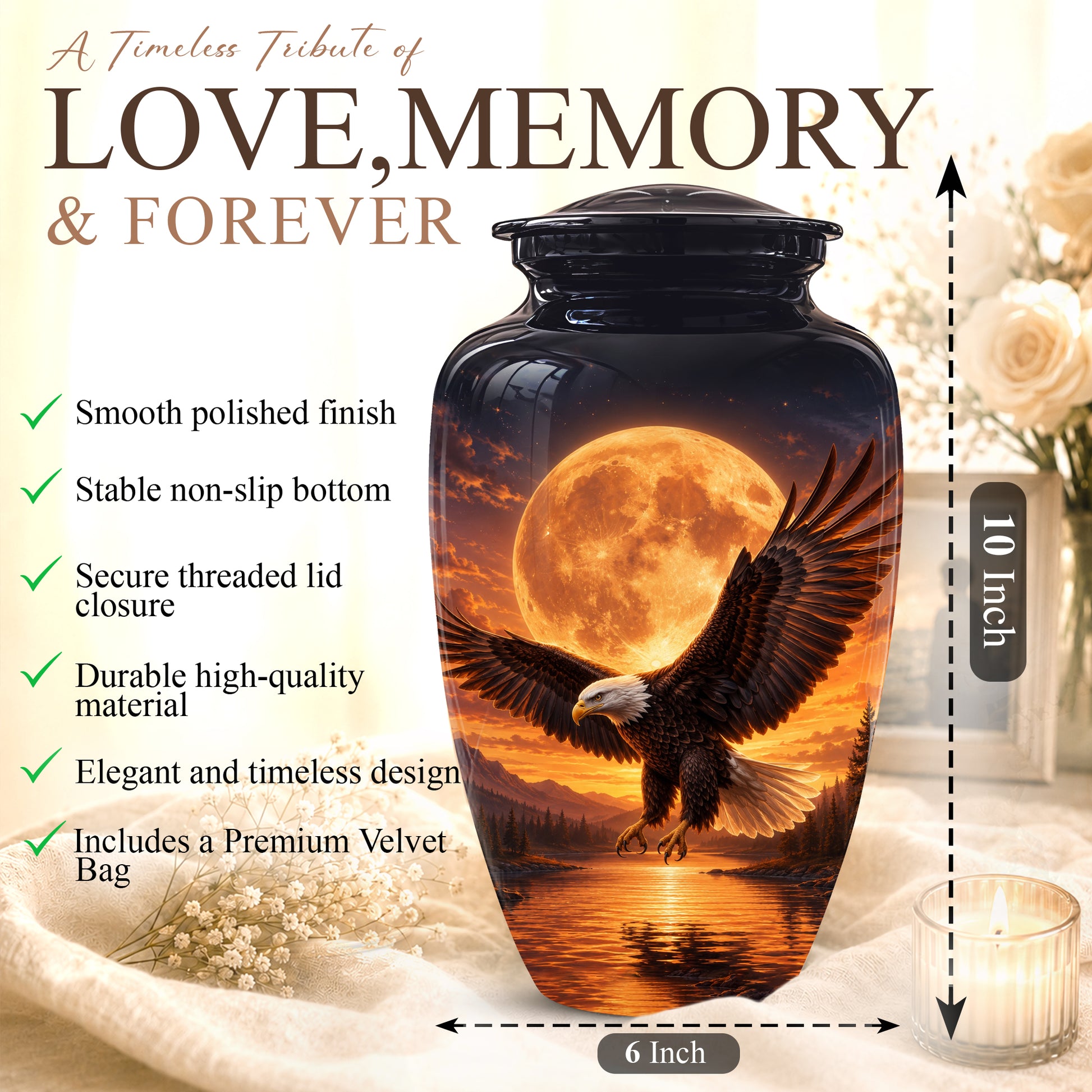 Personalized Flying Eagle Cremation Urn - Celestial Moon Memorial Urns