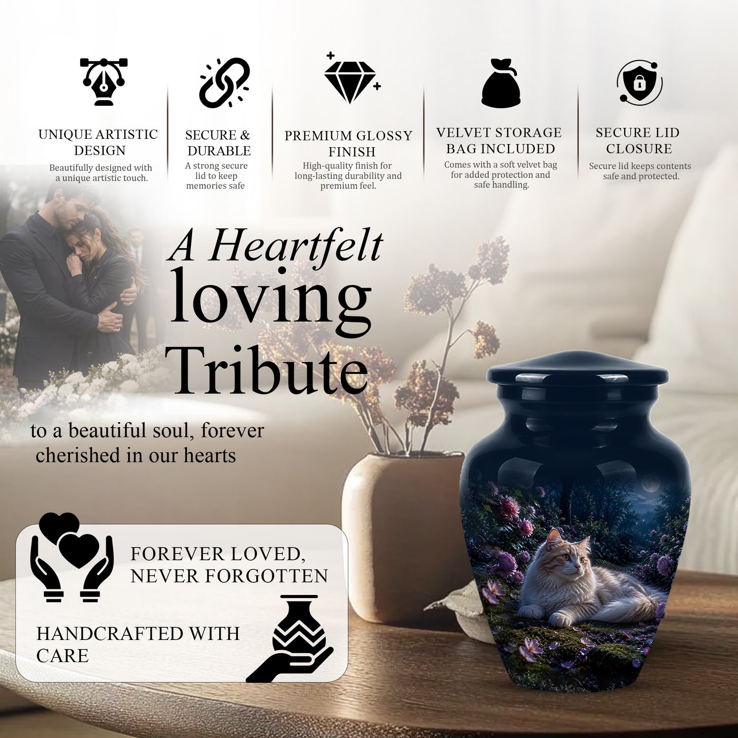 White Cat Memorial Urn - Beautiful Eternal Rest Urns For Pet Ashes