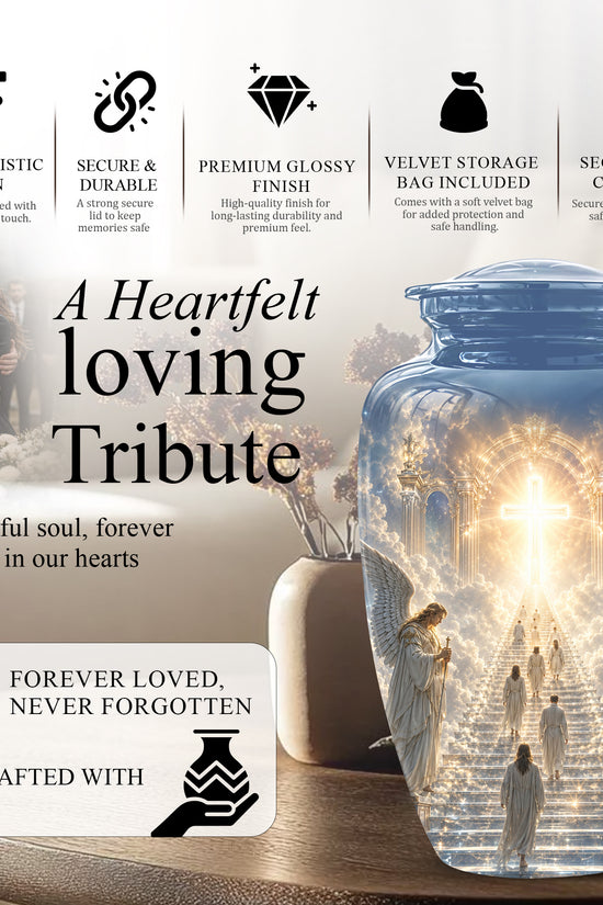 Heaven’s Gate Cross Cremation Urn – Angel Memorial Urn For Human Ashes